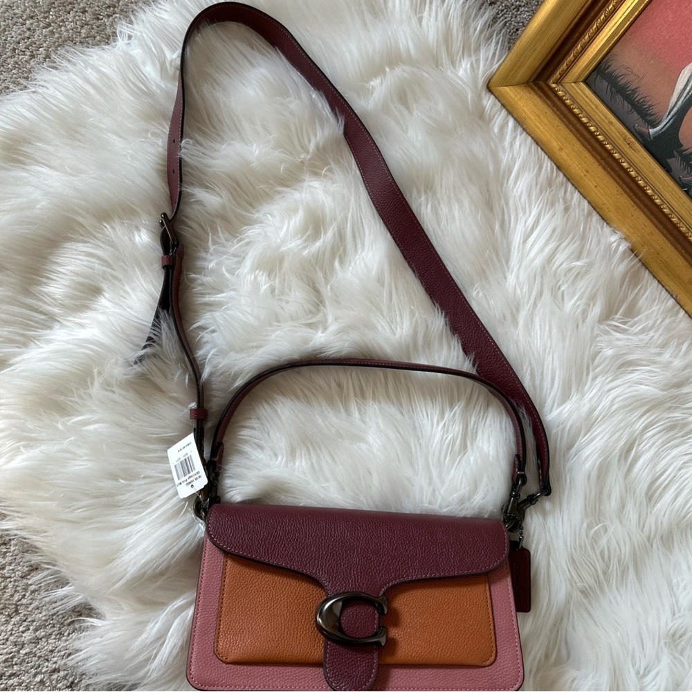 NWT Coach Tabby 26 Color Block Burgundy and Tan Leather Crossbody Bag
